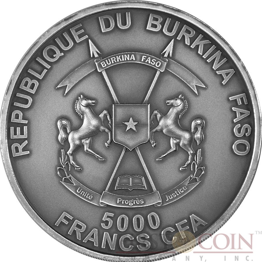 Burkina Faso CHILDREN SMILODON SABER TOOTHED TIGER series Prehistoric Animals Silver coin 5000 Francs CFA Real Eyes High Relief 2013 Antique Finish 10 oz